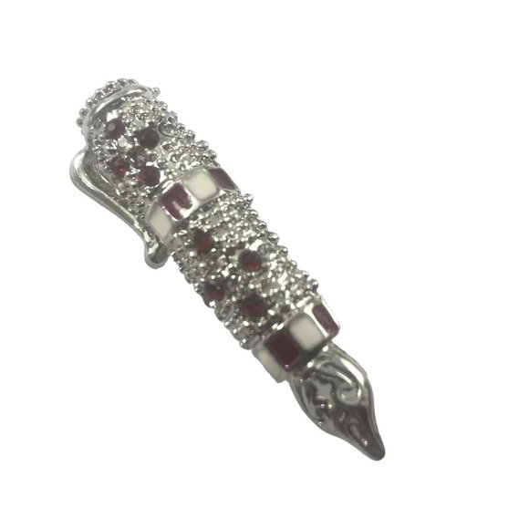 Unbranded Jewelry - Vintage Writing Pen Brooch Red and Clear Crystals